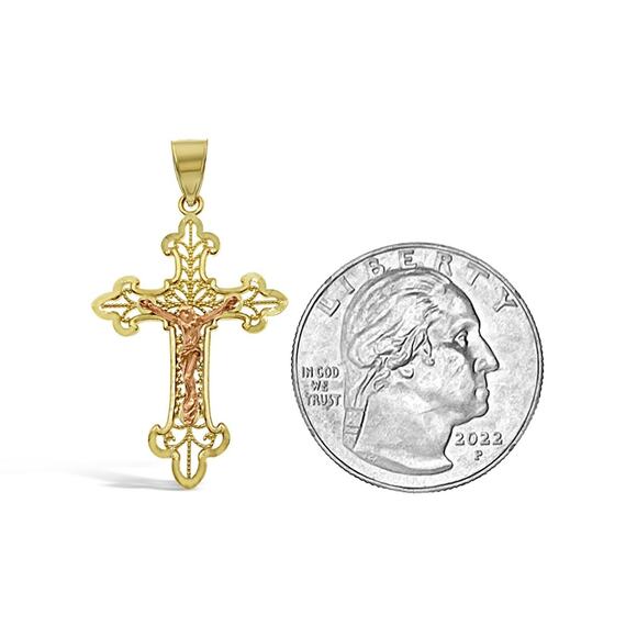 Jesus Crucifix Cross Pendant Charm 10k Yellow Rose Gold 1.3 inch3 - Picture 2 of 3